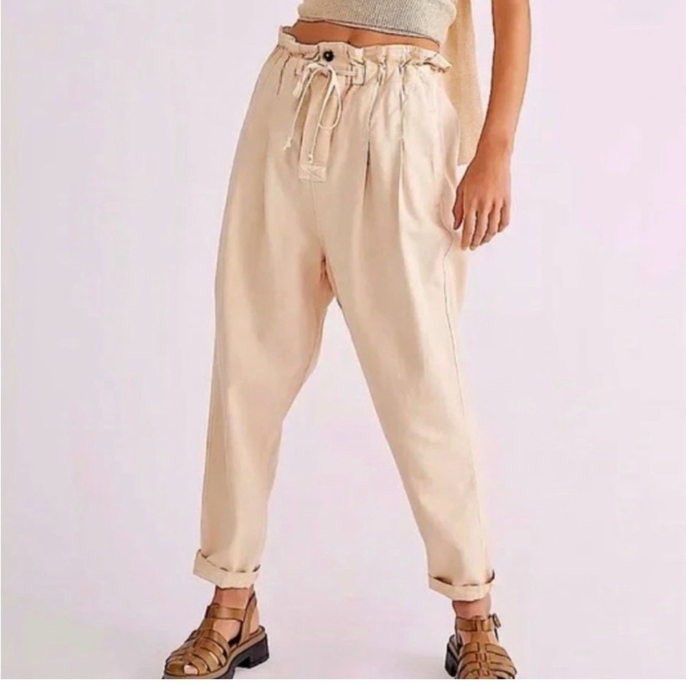Free People Margate High-Rise Drawstring Paperbag Pants - Light Pink - Small